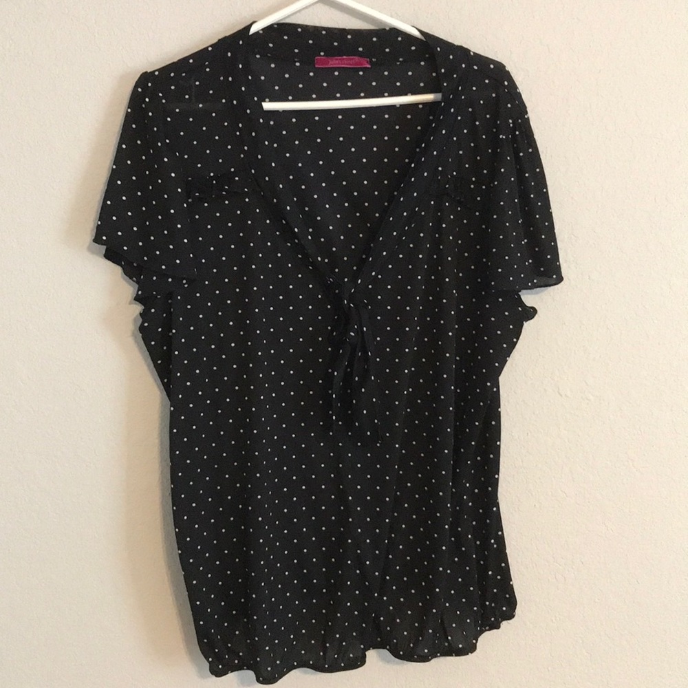 Black sheer polar dot chiffon top